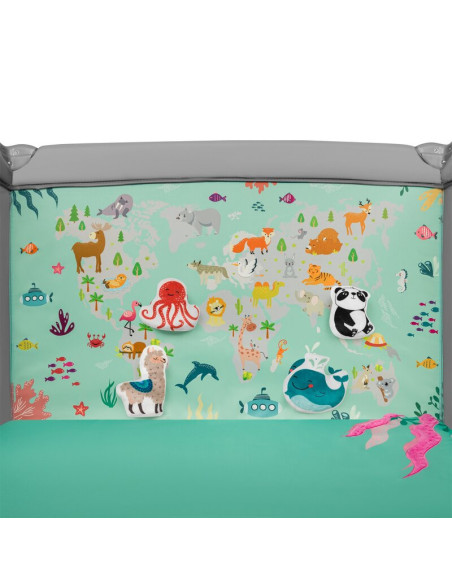 BN-LO-MILLE_GREY_GREEN,Lionelo - Tarc de joaca, Pliabil, Include covor educational incorporat cu 4 jucarii Velcro si geanta de t