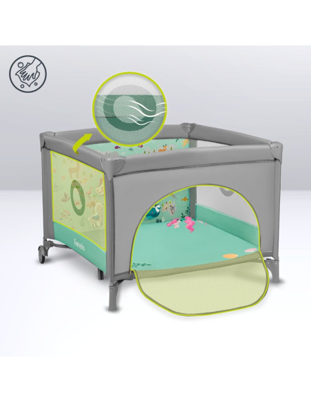 BN-LO-MILLE_GREY_GREEN,Lionelo - Tarc de joaca, Pliabil, Include covor educational incorporat cu 4 jucarii Velcro si geanta de t