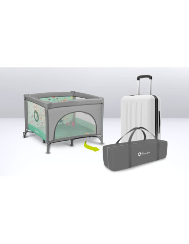 BN-LO-MILLE_GREY_GREEN,Lionelo - Tarc de joaca, Pliabil, Include covor educational incorporat cu 4 jucarii Velcro si geanta de t