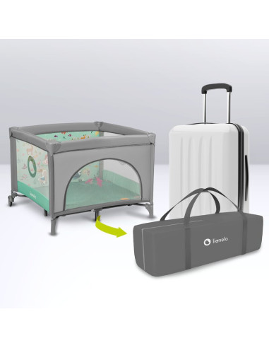 BN-LO-MILLE_GREY_GREEN,Lionelo - Tarc de joaca, Pliabil, Include covor educational incorporat cu 4 jucarii Velcro si geanta de t