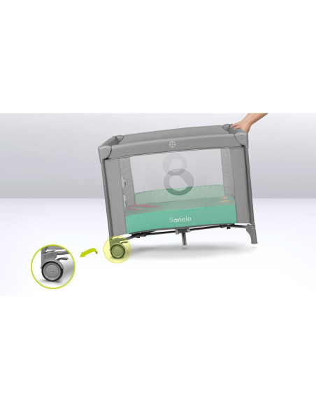 BN-LO-MILLE_GREY_GREEN,Lionelo - Tarc de joaca, Pliabil, Include covor educational incorporat cu 4 jucarii Velcro si geanta de t