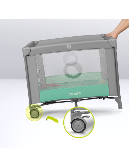 BN-LO-MILLE_GREY_GREEN,Lionelo - Tarc de joaca, Pliabil, Include covor educational incorporat cu 4 jucarii Velcro si geanta de t