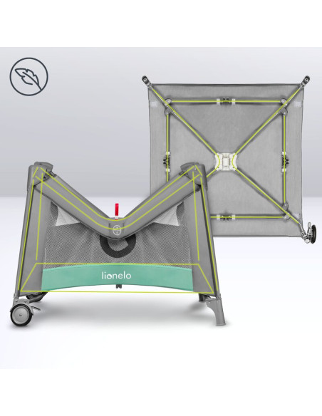 BN-LO-MILLE_GREY_GREEN,Lionelo - Tarc de joaca, Pliabil, Include covor educational incorporat cu 4 jucarii Velcro si geanta de t