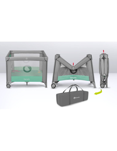 BN-LO-MILLE_GREY_GREEN,Lionelo - Tarc de joaca, Pliabil, Include covor educational incorporat cu 4 jucarii Velcro si geanta de t