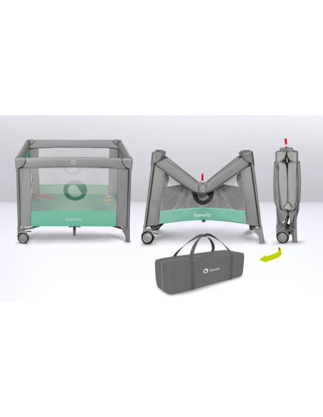 BN-LO-MILLE_GREY_GREEN,Lionelo - Tarc de joaca, Pliabil, Include covor educational incorporat cu 4 jucarii Velcro si geanta de t