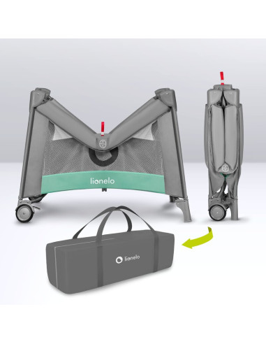 BN-LO-MILLE_GREY_GREEN,Lionelo - Tarc de joaca, Pliabil, Include covor educational incorporat cu 4 jucarii Velcro si geanta de t