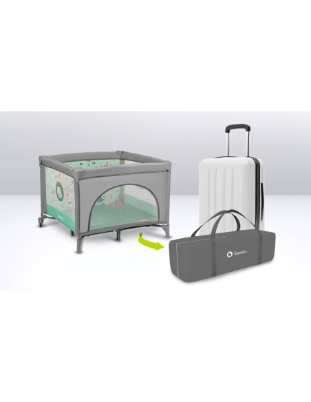 BN-LO-MILLE_GREY_GREEN,Lionelo - Tarc de joaca, Pliabil, Include covor educational incorporat cu 4 jucarii Velcro si geanta de t