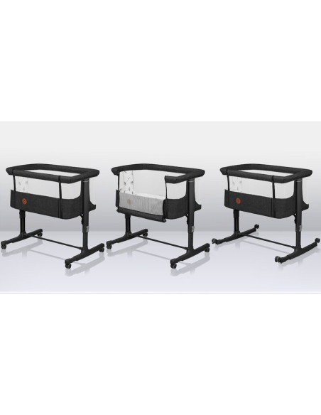 BN-LO-AURORA_GREY_GRAPHITE,Lionelo - Patut co-sleeper 3 in 1, Aurora, Cu leganare si setare unghiulara, Include saltea cu densit