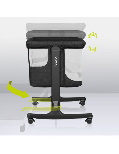 BN-LO-AURORA_GREY_GRAPHITE,Lionelo - Patut co-sleeper 3 in 1, Aurora, Cu leganare si setare unghiulara, Include saltea cu densit