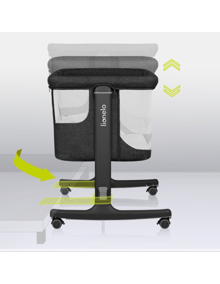 BN-LO-AURORA_GREY_GRAPHITE,Lionelo - Patut co-sleeper 3 in 1, Aurora, Cu leganare si setare unghiulara, Include saltea cu densit