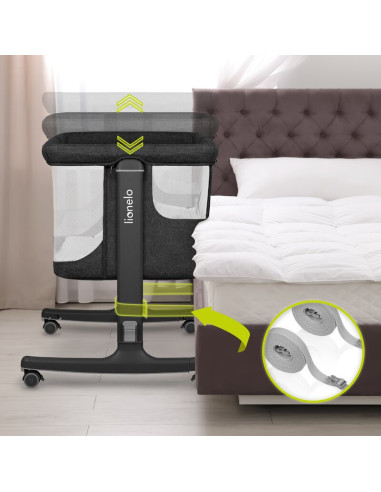 BN-LO-AURORA_GREY_GRAPHITE,Lionelo - Patut co-sleeper 3 in 1, Aurora, Cu leganare si setare unghiulara, Include saltea cu densit