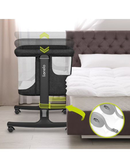 BN-LO-AURORA_GREY_GRAPHITE,Lionelo - Patut co-sleeper 3 in 1, Aurora, Cu leganare si setare unghiulara, Include saltea cu densit