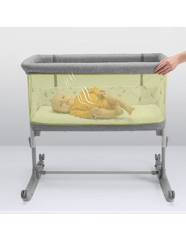 BN-LO-AURORA_GREY_GRAPHITE,Lionelo - Patut co-sleeper 3 in 1, Aurora, Cu leganare si setare unghiulara, Include saltea cu densit