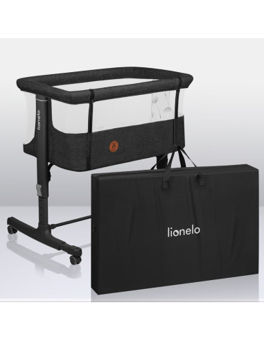 BN-LO-AURORA_GREY_GRAPHITE,Lionelo - Patut co-sleeper 3 in 1, Aurora, Cu leganare si setare unghiulara, Include saltea cu densit