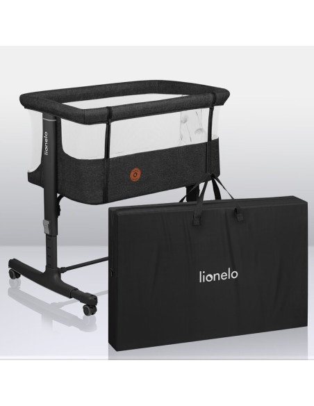 BN-LO-AURORA_GREY_GRAPHITE,Lionelo - Patut co-sleeper 3 in 1, Aurora, Cu leganare si setare unghiulara, Include saltea cu densit