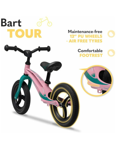 BN-LOE-BART_TOUR_PINK_BUBBLEGUM,Lionelo - Bicicleta usoara Bart Tour, Fara pedale, Cu cadru din magneziu, Cu ghidon si sa reglab
