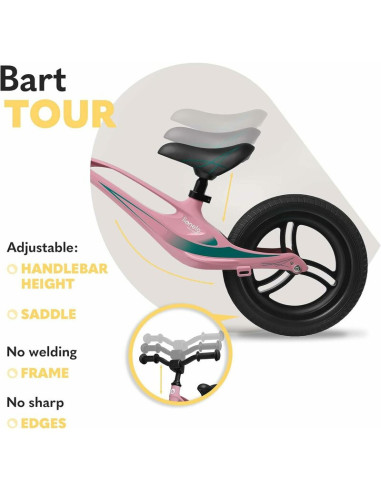 BN-LOE-BART_TOUR_PINK_BUBBLEGUM,Lionelo - Bicicleta usoara Bart Tour, Fara pedale, Cu cadru din magneziu, Cu ghidon si sa reglab