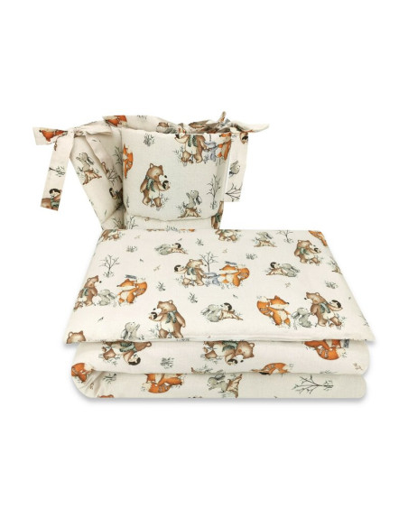 BN-6426972024273,MimiNu - Lenjerie patut 3 piese, Cu protectie laterala, Din bumbac certificat Oeko Tex Standard 100, Pentru pat