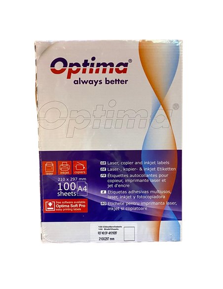 OP-401210297,Etichete autoadezive OPTIMA 1/A4, 210x297mm, 100 coli/top OP-401210297,Etichete autoadezive OPTIMA 1/A4, 210x297mm, 100 coli/top