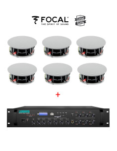 Pachet-6xICW5T+MP310U,Sistem Sonorizare Premium 90W cu 6 boxe tavan FOCAL ICW 5-T si DSPPA MP310U, Bluetooth, 100V