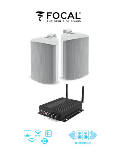 PAC-SA100-2xOD8-ALB,Pachet sonorizare premium de Terasa cu RAKOIT SA100 si 2 boxe FOCAL 100 OD8 Alb, WiFi Streaming, Bluetooth