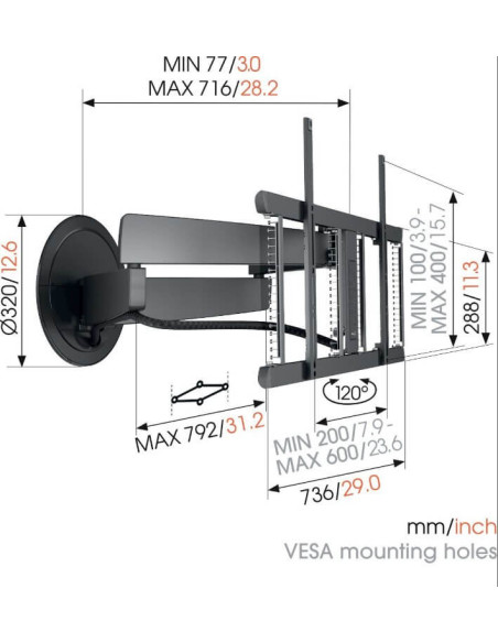 TVM7675PRO,Suport TV de perete motorizat Vogel's 7675 PRO, 40"-77", max.35 kg, negru
