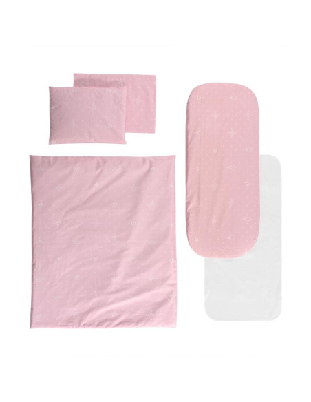 20801175902,Set lenjerie pentru carucior, cu protectie impermeabila, 6 piese, Little Bear Pink 20801175902,Set lenjerie pentru carucior, cu protectie impermeabila, 6 piese, Little Bear Pink