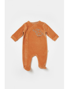UP-BC-CSYK6039-0,Salopeta Elefant cu maneca lunga si botosei din 80%bumbac organic si 20% poliester - Caramiziu, BabyCosy (Marim 2