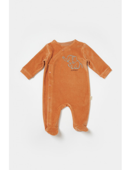 UP-BC-CSYK6039-0,Salopeta Elefant cu maneca lunga si botosei din 80%bumbac organic si 20% poliester - Caramiziu, BabyCosy (Marim