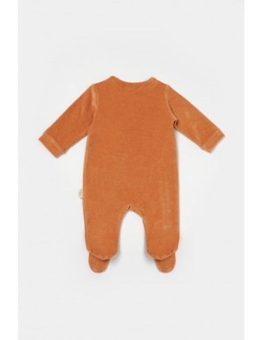 UP-BC-CSYK6039-0,Salopeta Elefant cu maneca lunga si botosei din 80%bumbac organic si 20% poliester - Caramiziu, BabyCosy (Marim