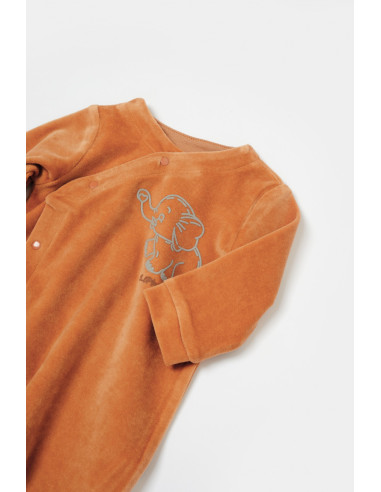 UP-BC-CSYK6039-0,Salopeta Elefant cu maneca lunga si botosei din 80%bumbac organic si 20% poliester - Caramiziu, BabyCosy (Marim