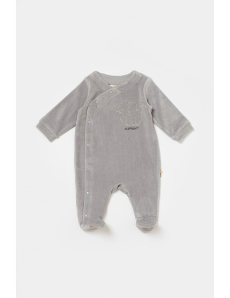 UP-BC-CSYK6041-0,Salopeta Elefant cu maneca lunga si botosei din 80%bumbac organic si 20% poliester - Gri, BabyCosy, Diverse mar