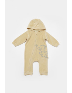 UP-BC-CSYK6042-3,Salopeta Elefant cu maneca lunga si gluga din 80%bumbac organic si 20% poliester - Stone, BabyCosy, Diverse mar 2