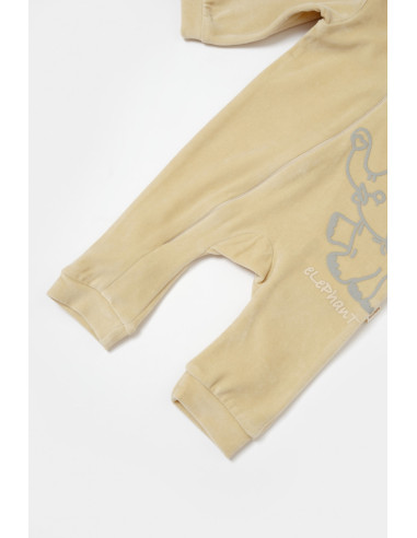 UP-BC-CSYK6042-3,Salopeta Elefant cu maneca lunga si gluga din 80%bumbac organic si 20% poliester - Stone, BabyCosy, Diverse mar