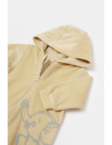 UP-BC-CSYK6042-3,Salopeta Elefant cu maneca lunga si gluga din 80%bumbac organic si 20% poliester - Stone, BabyCosy, Diverse mar