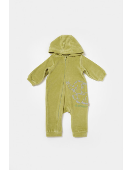 UP-BC-CSYK6043-3,Salopeta Elefant cu maneca lunga si gluga din 80%bumbac organic si 20% poliester - Verde, BabyCosy, Diverse mar