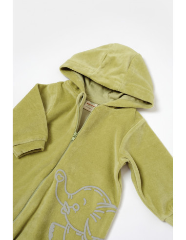 UP-BC-CSYK6043-3,Salopeta Elefant cu maneca lunga si gluga din 80%bumbac organic si 20% poliester - Verde, BabyCosy, Diverse mar