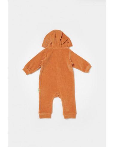 UP-BC-CSYK6044-3,Salopeta Elefant cu maneca lunga si gluga din 80%bumbac organic si 20% poliester - Caramiziu, BabyCosy, Diverse