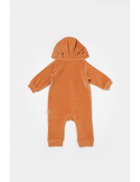 UP-BC-CSYK6044-3,Salopeta Elefant cu maneca lunga si gluga din 80%bumbac organic si 20% poliester - Caramiziu, BabyCosy, Diverse