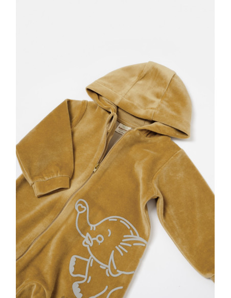 UP-BC-CSYK6045-3,Salopeta Elefant cu maneca lunga si gluga din 80%bumbac organic si 20% poliester - Mustar, BabyCosy, Diverse ma