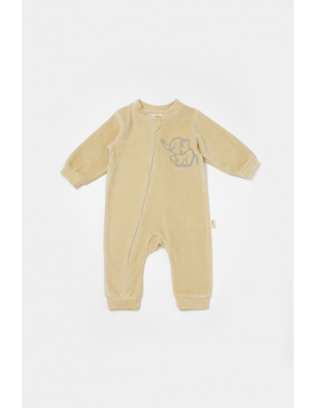 UP-BC-CSYK6052-3,Salopeta Elefant cu maneca lunga din 80%bumbac organic si 20% poliester - Stone, BabyCosy, Diverse marimi