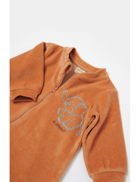 UP-BC-CSYK6054-3,Salopeta Elefant cu maneca lunga din 80%bumbac organic si 20% poliester - Caramiziu, BabyCosy, Diverse marimi