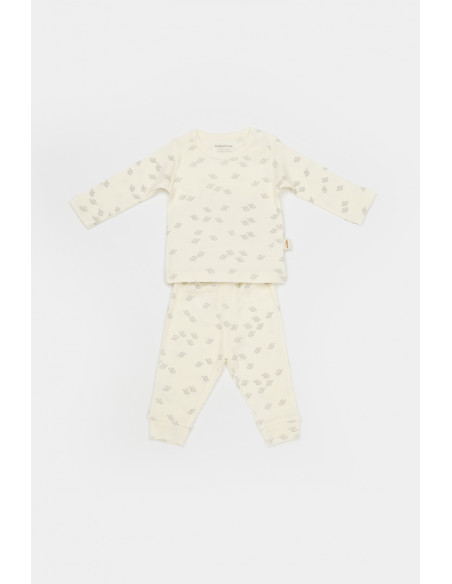 UP-BC-CSYM25500-3,Set 3 piese:bluza, pantaloni si caciulita Printed, BabyCosy, 50% modal+50% bumbac, Ecru, Diverse marimi