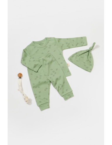 UP-BC-CSYM25503-3,Set 3 piese:bluza, pantaloni si caciulita Printed, BabyCosy, 50% modal+50% bumbac, Verde, Diverse marimi