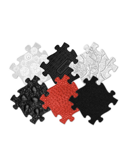 MFK-023-3,Covoras ortopedic senzorial puzzle Set Rosu si Negru pentru bebelusi Muffik