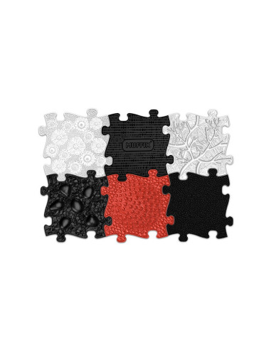 MFK-023-3,Covoras ortopedic senzorial puzzle Set Rosu si Negru pentru bebelusi Muffik