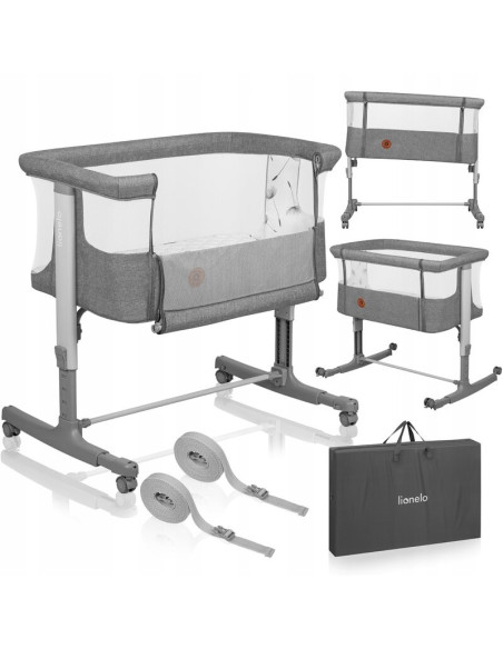 BN-LO-AURORA_GREY_CONCRETE,Lionelo - Patut co-sleeper 3 in 1, Aurora, Cu leganare si setare unghiulara, Include saltea cu densit