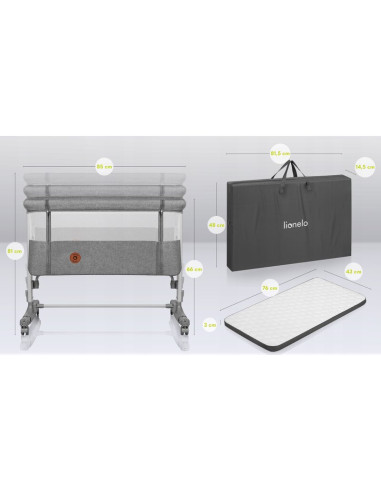 BN-LO-AURORA_GREY_CONCRETE,Lionelo - Patut co-sleeper 3 in 1, Aurora, Cu leganare si setare unghiulara, Include saltea cu densit