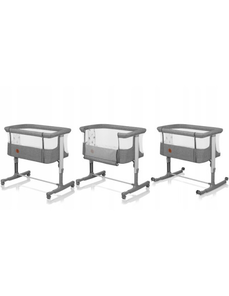 BN-LO-AURORA_GREY_CONCRETE,Lionelo - Patut co-sleeper 3 in 1, Aurora, Cu leganare si setare unghiulara, Include saltea cu densit