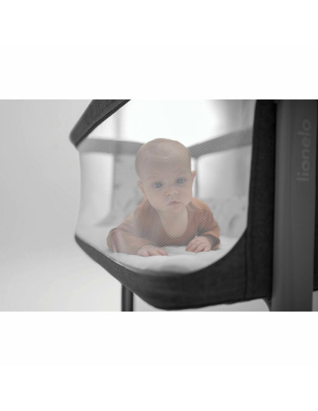 BN-LO-AURORA_GREY_CONCRETE,Lionelo - Patut co-sleeper 3 in 1, Aurora, Cu leganare si setare unghiulara, Include saltea cu densit